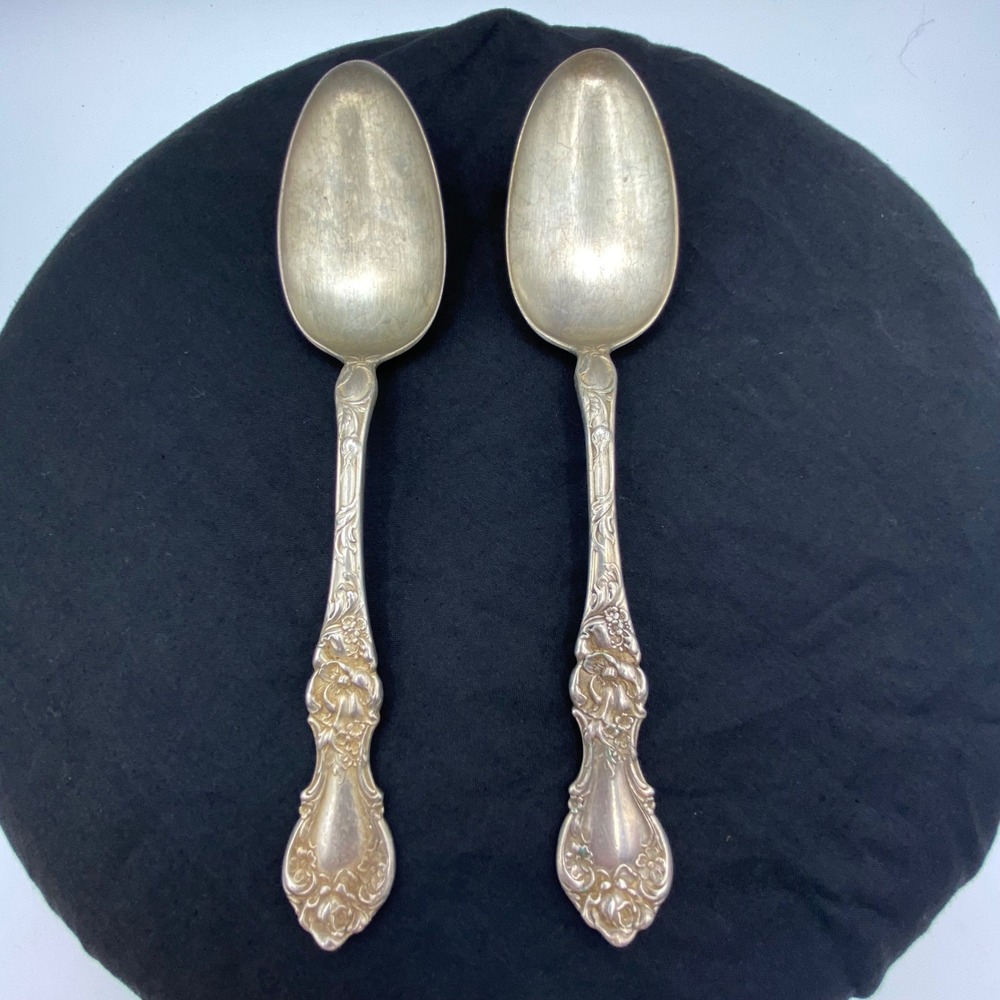 Antique 1835 R. Wallace 8.25" Serving Spoons Silverplate Floral Set-2 Victorian